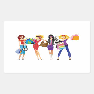 CARTOON SHOPPING GIRLS VECTORS FASHION STYLE FUN F RECTANGULAR STICKER