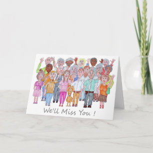 Cartoon Showing Sad People Waving Goodbye Card