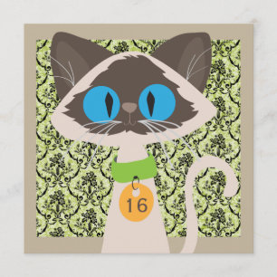 Cartoon Siamese Cat Any Age Birthday Party Invitation