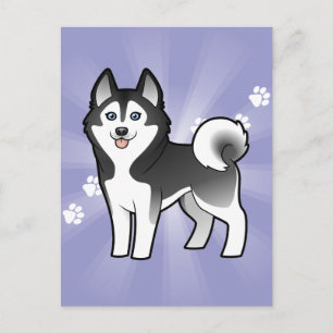Cartoon Siberian Husky / Alaskan Malamute Postcard