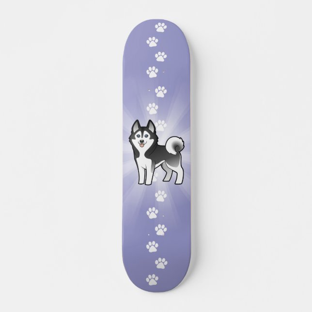 Cartoon Siberian Husky / Alaskan Malamute Skateboard (Front)