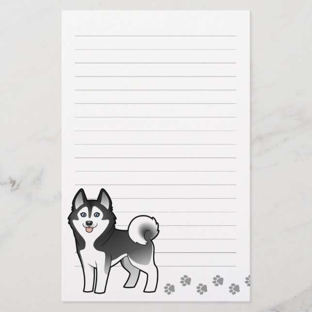 Cartoon Siberian Husky / Alaskan Malamute Stationery (Front)