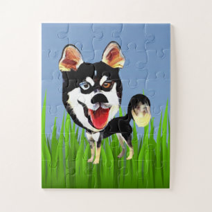 Cartoon Siberian Husky Puzzle for Kids