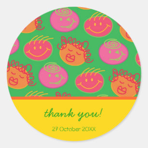 Cartoon Silly Bubblegum Heads Gift / Favour Sticke Classic Round Sticker