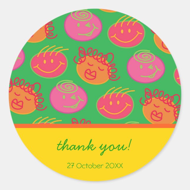 Cartoon Silly Bubblegum Heads Gift / Favour Sticke Classic Round Sticker (Front)