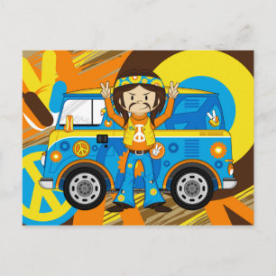 Cartoon Sixties Peace Hippie Postcard