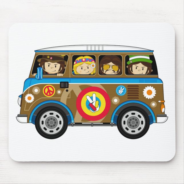 Cartoon Sixties Peace Hippie Van Mouse Mat (Front)