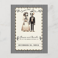 Cartoon Skeleton Bride + Groom Save the Date 