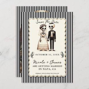 Cartoon Skeleton Bride + Groom Save the Date  Invitation