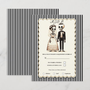 Cartoon Skeleton Bride + Groom Wedding RSVP Invitation