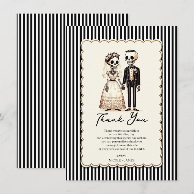 Cartoon Skeleton Bride + Groom Wedding Thank You Invitation (Front/Back)