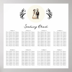 Cartoon Skeleton Bride + Groom Whimsical Seating  Poster
