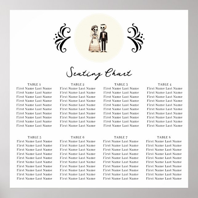 Cartoon Skeleton Bride + Groom Whimsical Seating  Poster (Front)