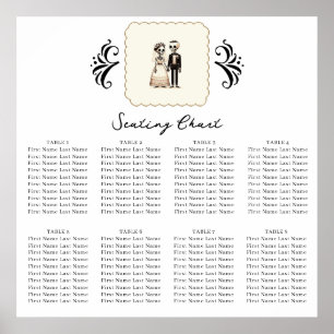 Cartoon Skeleton Bride + Groom Whimsical Seating  Poster