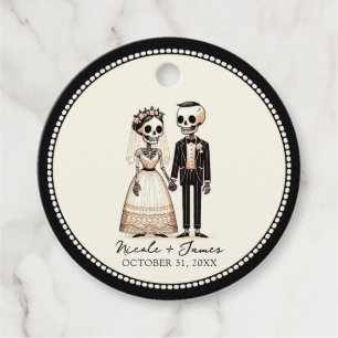 Cartoon Skeleton Bride + Groom Whimsical Wedding Favour Tags