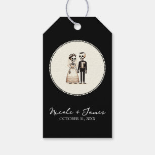 Cartoon Skeleton Bride + Groom Whimsical Wedding Gift Tags