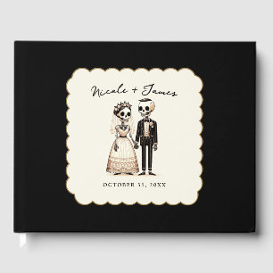 Cartoon Skeleton Bride + Groom Whimsical Wedding Guest Book