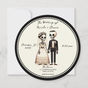 Cartoon Skeleton Bride + Groom Whimsical Wedding Invitation