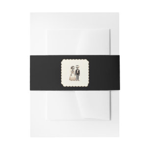 Cartoon Skeleton Bride + Groom Whimsical Wedding Invitation Belly Band