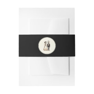 Cartoon Skeleton Bride + Groom Whimsical Wedding Invitation Belly Band