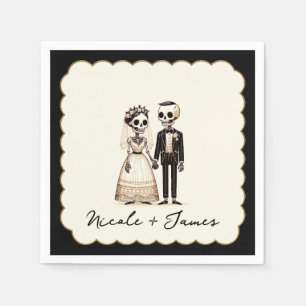 Cartoon Skeleton Bride + Groom Whimsical Wedding Napkin