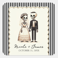 Cartoon Skeleton Bride + Groom Whimsical Wedding