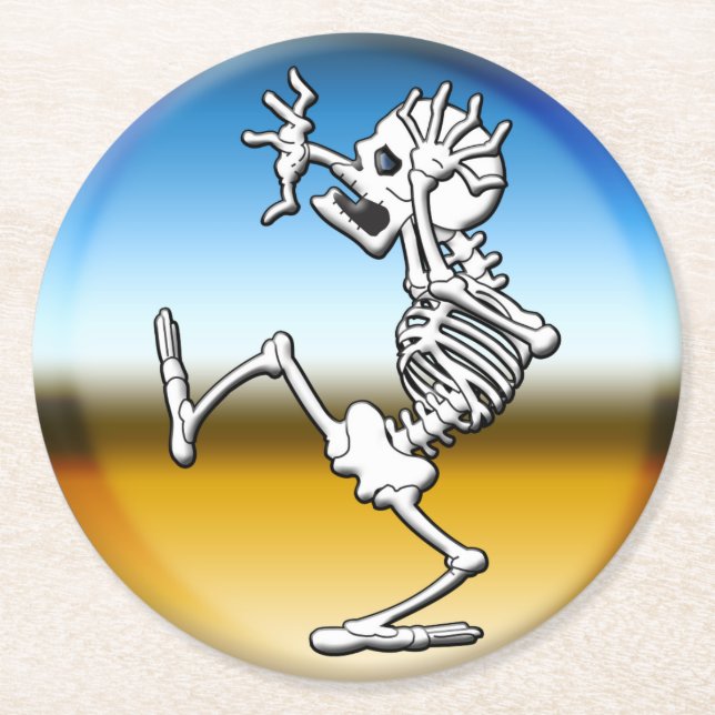 Cartoon Skeleton Halloween Party Round Paper Coaster (Front)