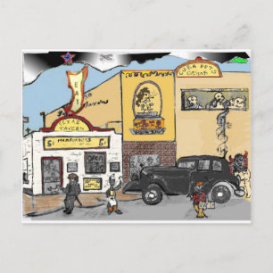 Cartoon Sketch of Roanoke's Landmark Texas Tavern Postcard
