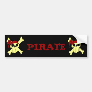 CARTOON SKULL AND CROSSBONES BUMPER STICKER