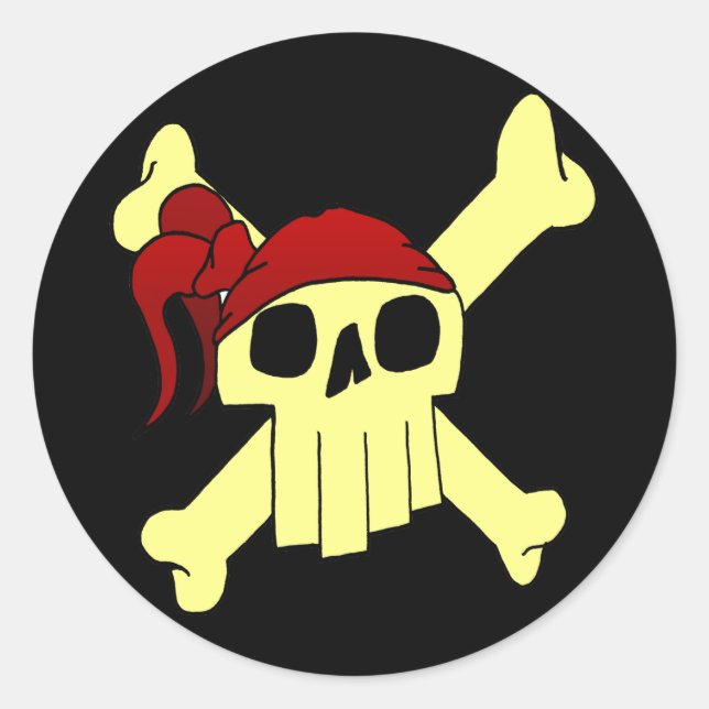 CARTOON SKULL AND CROSSBONES CLASSIC ROUND STICKER (Front)