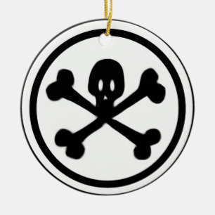 Cartoon Skull & Crossbones Logo Ceramic Tree Decoration