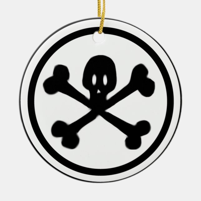Cartoon Skull & Crossbones Logo Ceramic Tree Decoration (Front)