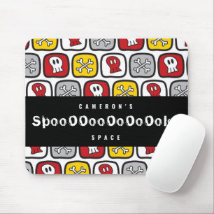 Cartoon Skull Crossbones Red Yellow Kids Halloween Mouse Mat