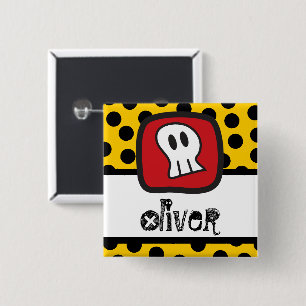 Cartoon Skulls & Bones Halloween Party Name Tag 15 Cm Square Badge