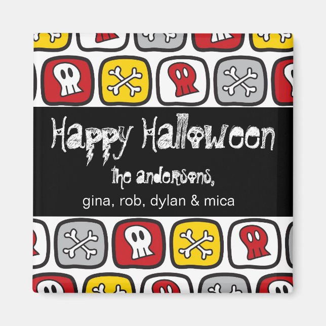 Cartoon Skulls & Bones Kid's Halloween Party Gift Magnet (Front)