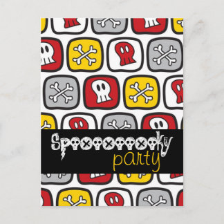 Cartoon Skulls & Bones Pattern Halloween Party Invitation Postcard