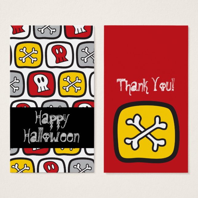 Cartoon Skulls & Bones Thank You Favour Gift Tag (Front & Back)