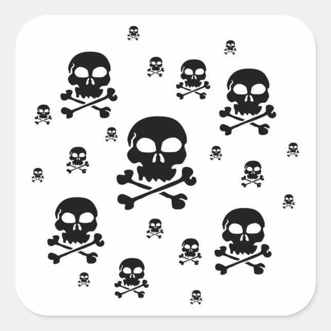 Cartoon Skulls Collage - Black & White Square Sticker (Front)