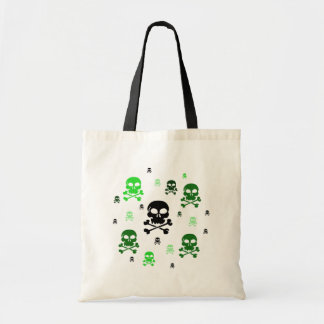 Cartoon Skulls Collage - Green Tote Bag
