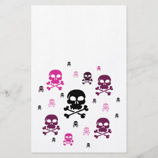 Cartoon Skulls Collage - Pink Stationery
