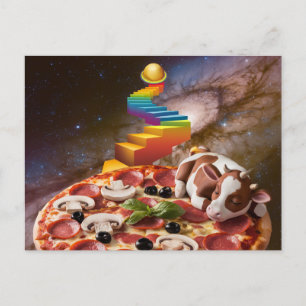  Cartoon Sleeping Cow  on a Pizza Postcard