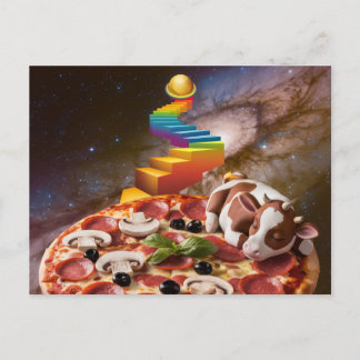 Cartoon Sleeping Cow  on a Pizza Postcard