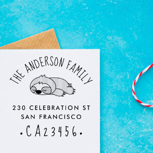 Cartoon Sloth Custom Family Name Return Address Rubber Stamp