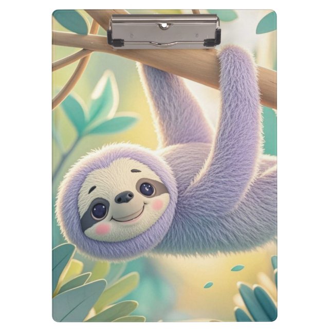 Cartoon sloth hanging upside-down from a branch  clipboard (Front)