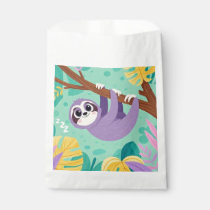 Cartoon sloth hanging upside-down from a branch favour bags