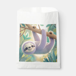 Cartoon sloth hanging upside-down from a branch favour bags