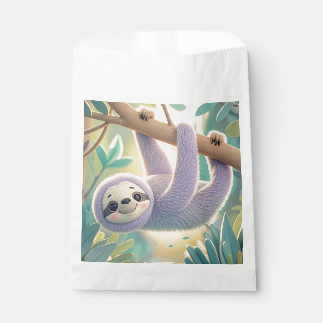 Cartoon sloth hanging upside-down from a branch  favour bags (Front)