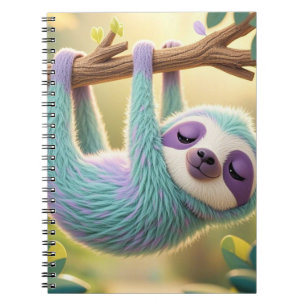 Cartoon sloth hanging upside-down from a branch  notebook