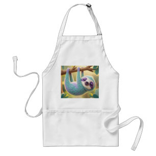 Cartoon sloth hanging upside-down from a branch  standard apron