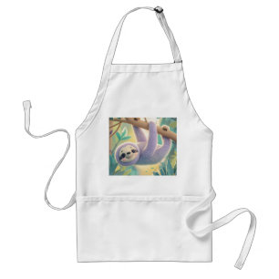 Cartoon sloth hanging upside-down from a branch  standard apron